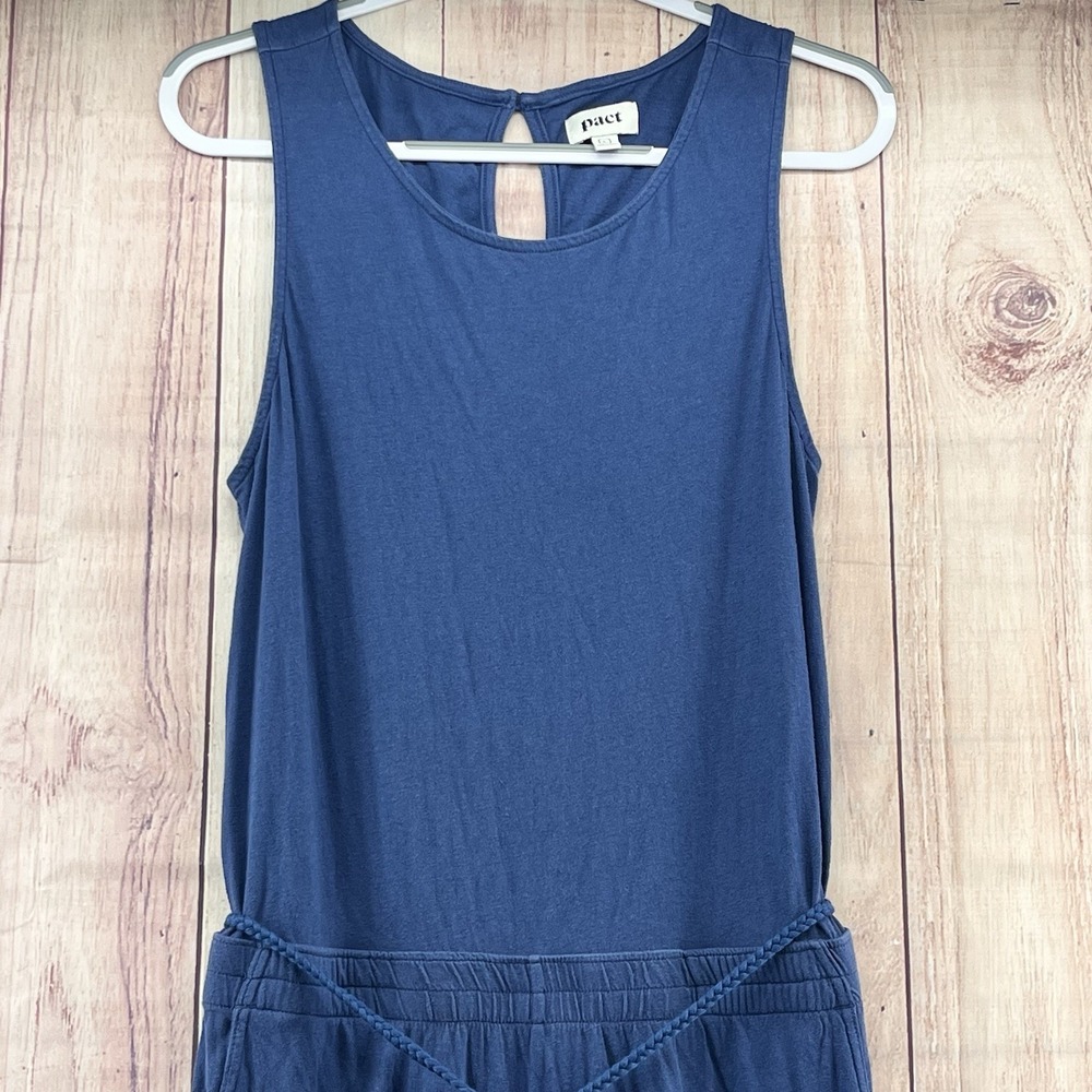 Pact Portside Wide Leg Jumpsuit Organic Cotton & Linen Blue Size‎ L Minimalist